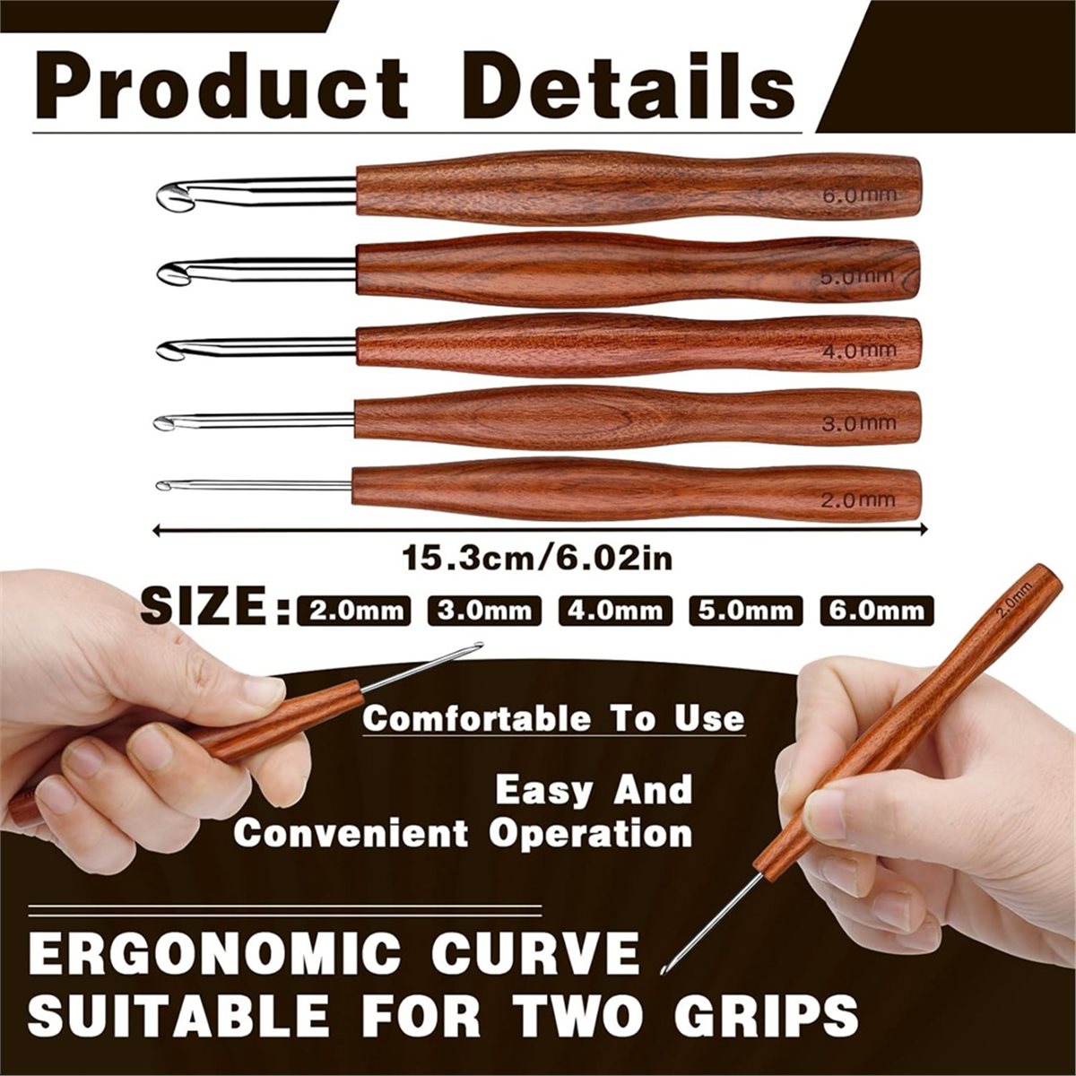 Crochets à crochetage AT16, lo - Wooden Crochet Hooks Ergonomic Handle avis et prix